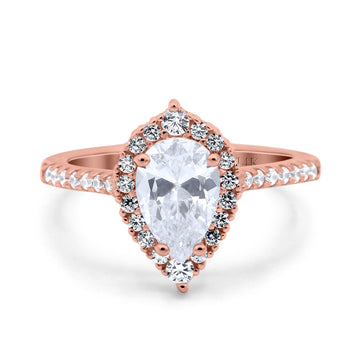 14K Rose Gold Teardrop Pear Art Deco Bridal Wedding Engagement Ring Simulated CZ Size-7